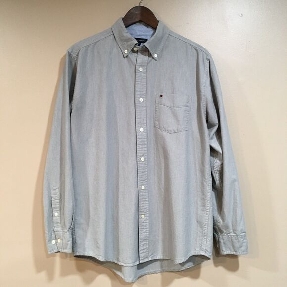 Tommy Hilfiger Mens M Long Sleeve Oxford Button Up Classic FIt Shirt Gray Cotton - Picture 1 of 10